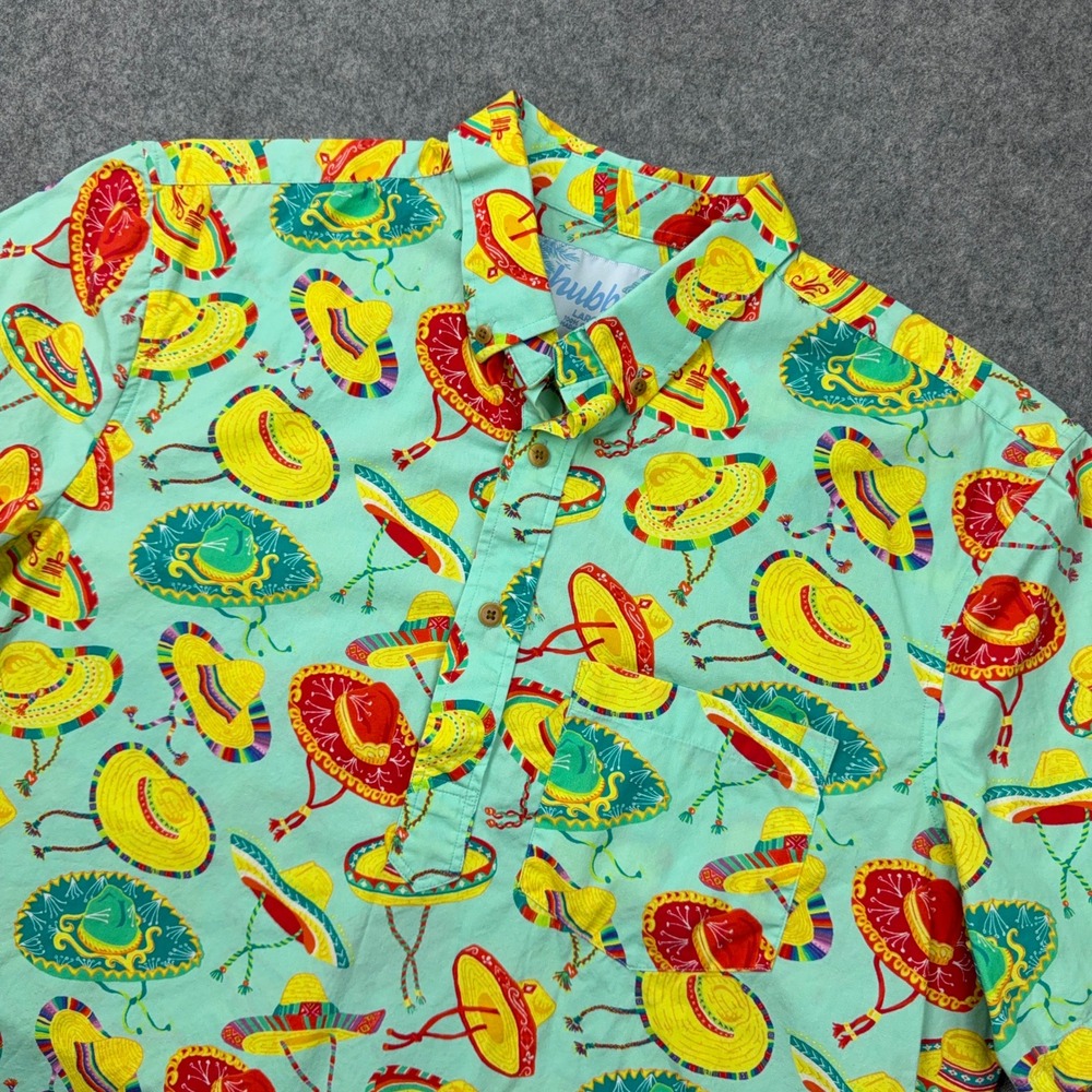 Chubbies Shirt Mens Large Mint Green Sombrero Print Short Sleeve‎ Cotton Popover